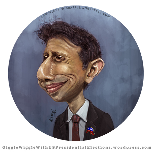Caricature Portrait of Bobby Jindal - Louisiana Governor and Republican President hopeful  for the 2016 Elections.